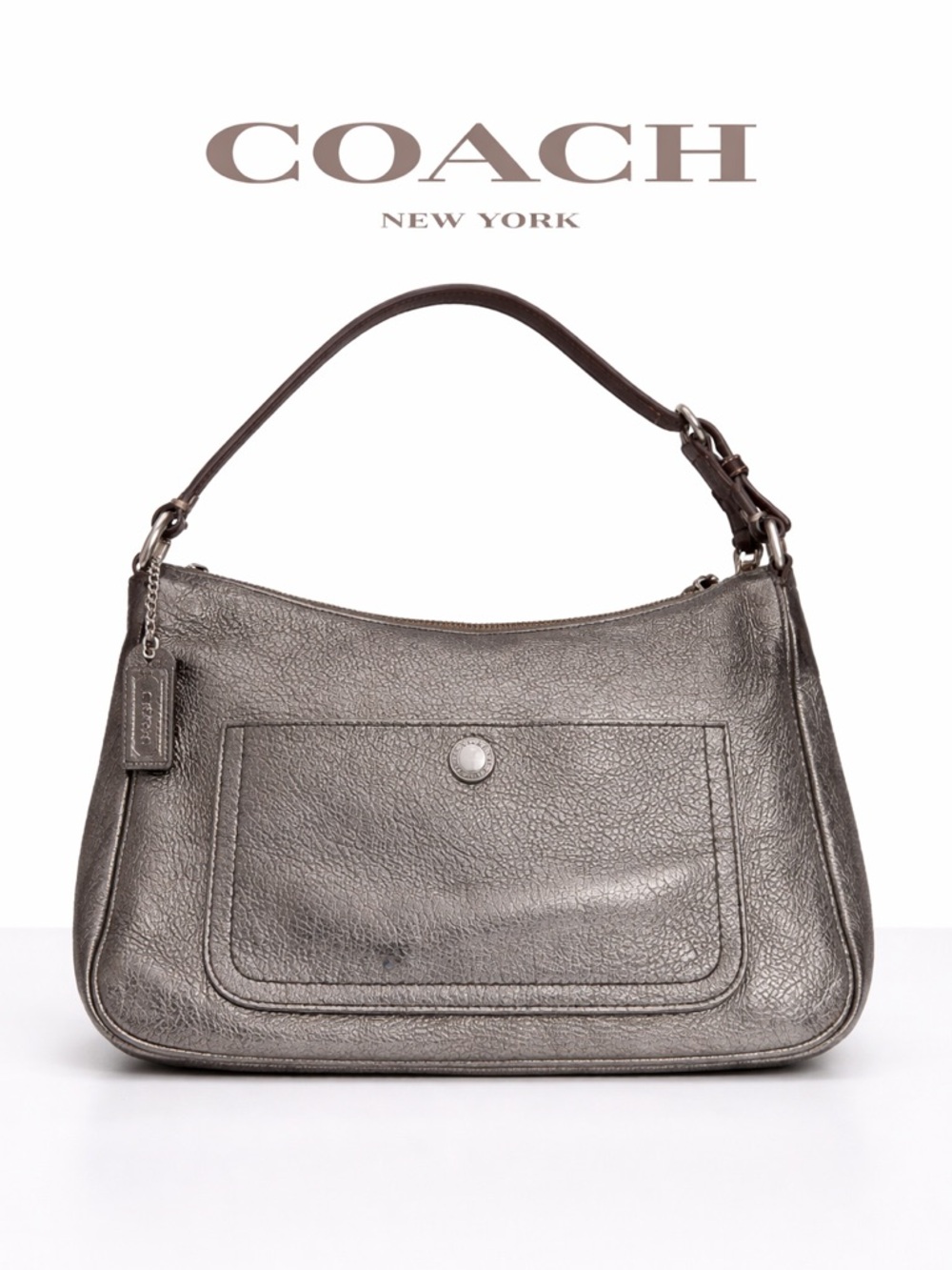 Y2K Coach Chelsea Metallic Silver Leather Shoulder Bag Mini Baguette 2007